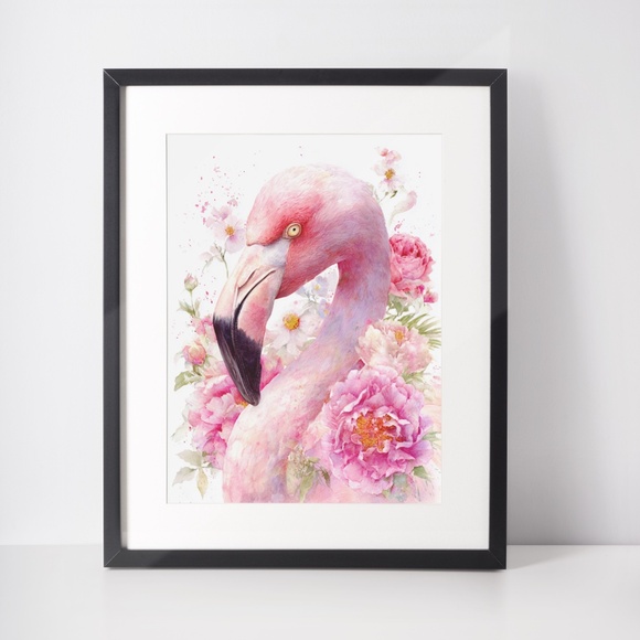 Watercolor Flamingo Wall Art Print, Unframed - Vibrant Tropical Elegance - Picture 3 of 7